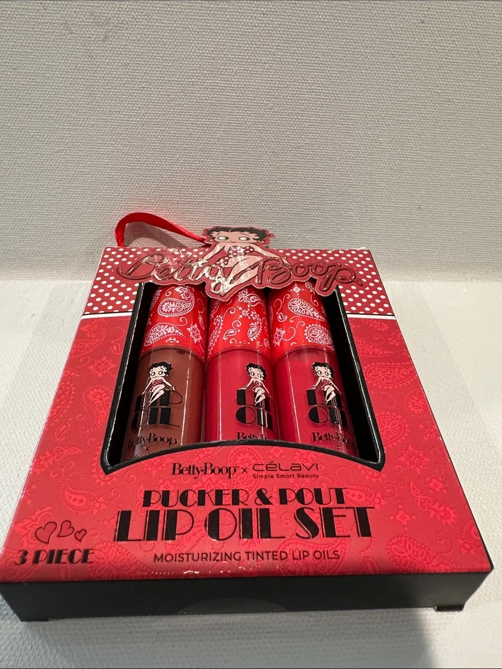 Betty Boop x Celavi Pucker & Pout Lip Oil Set of (3) Moisturizing Lip Oil.